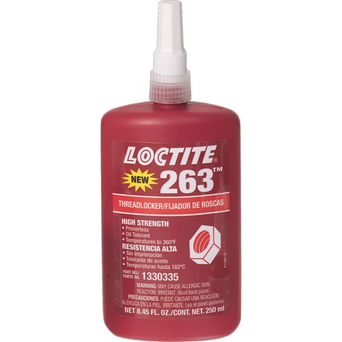 Henkel 1330335 LOCTITE® 263™ Red Dual Cure Acrylic Dimethacrylate Ester Fluorescent Threadlocker - 250 mL (8.45 oz) Bottle - 10/Pack