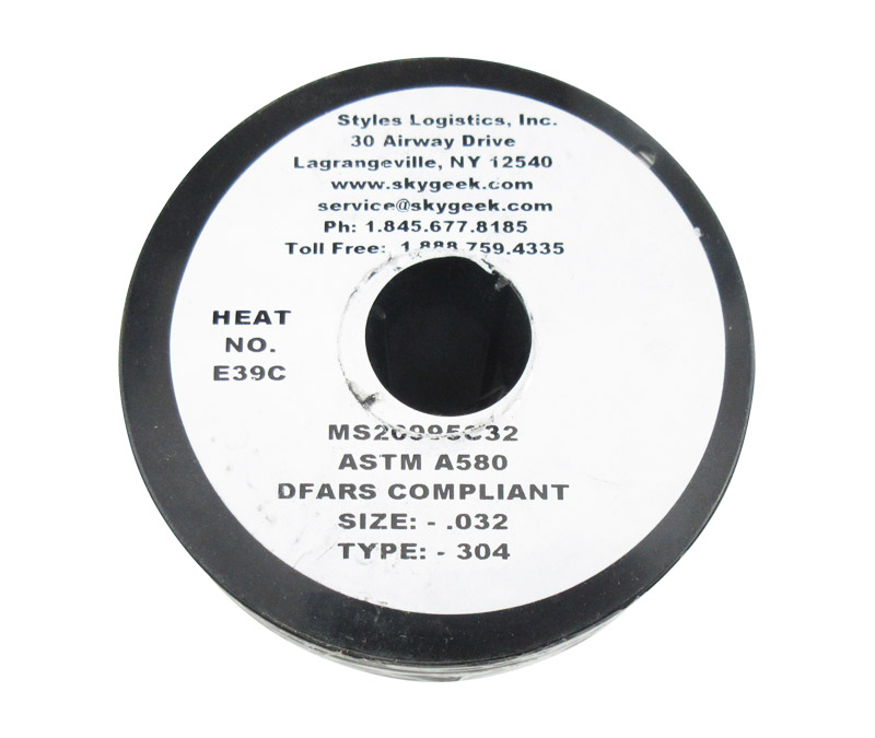Military Standard MS20995C32 Stainless Steel 0.032" Diameter DFAR 252.225-7009 Complaint Safety Wire - 5 lb Spool