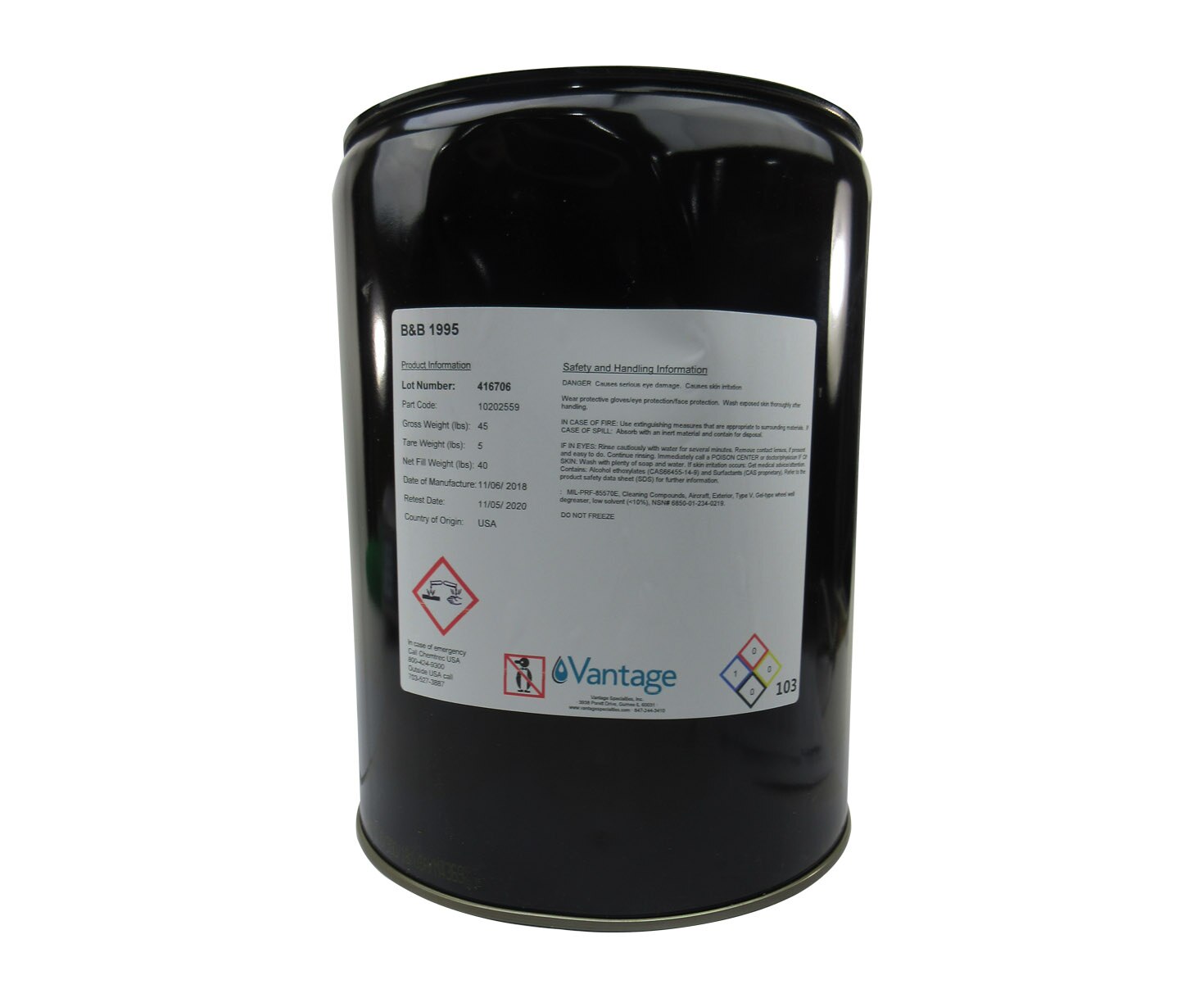 B&B™ 1995 MIL-PRF-85570E Type V Spec Exterior Aircraft Cleaning Compound - 40 lb (5 Gallon) Pail