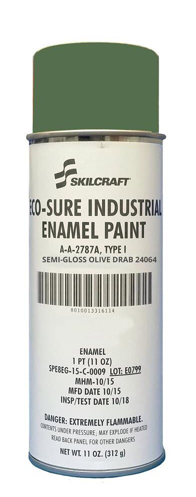 Skilcraft® 0674-241 ECO SURE® FS 24064 Semi-Gloss Olive Drab A-A-2787A Type I Spec Industrial Enamel Paint - 11 oz Aerosol Can