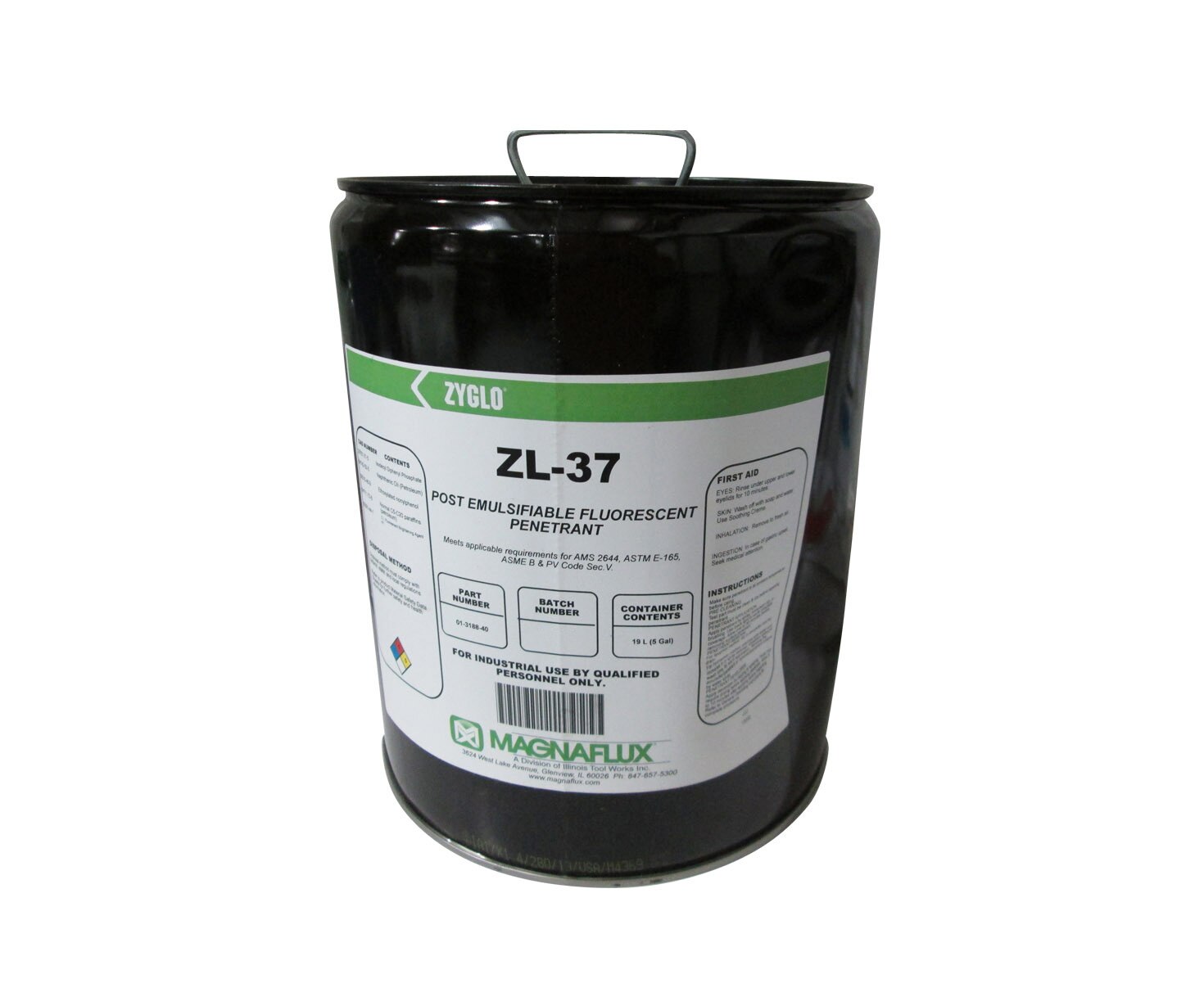 MAGNAFLUX® 01-3188-40 ZYGLO® ZL-37A Level 4 Post Emulsifiable Fluorescent Penetrant - 5 Gallon Pail