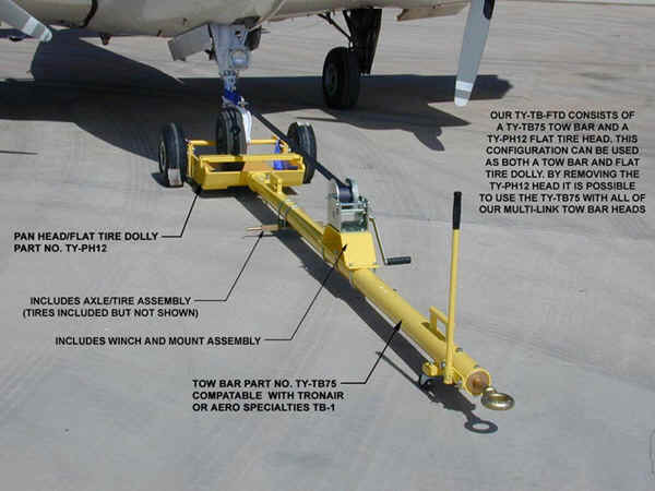 Brackett TY-TB-FTD Yellow Aluminum 3" I.D. x 12' Long 6,000 lb Capacity Towbar with Flat Tire Pan