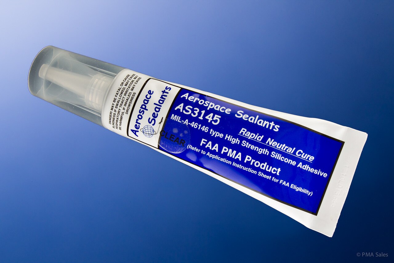 Aerospace Sealants AS3145 FAA-PMA Clear Silicone Adhesive Sealant - 3 oz Tube