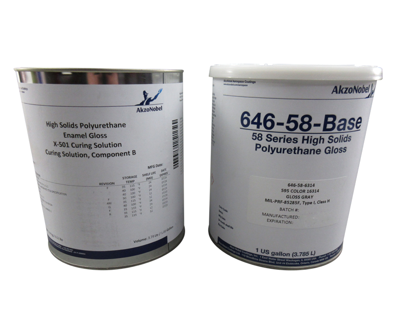 AkzoNobel 646-58-6314/X-501 FS#16314 Gray MIL-PRF-85285E Type I Class H Spec Chemical Resistant Military Polyurethane Topcoat - 2 Gallon Kit