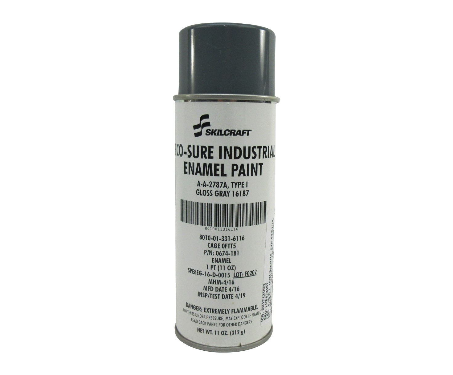 Skilcraft® 0674-181 ECO SURE® FS 16187 Gloss Gray A-A-2787A Type I Spec Industrial Enamel Paint - 11 oz Aerosol Can
