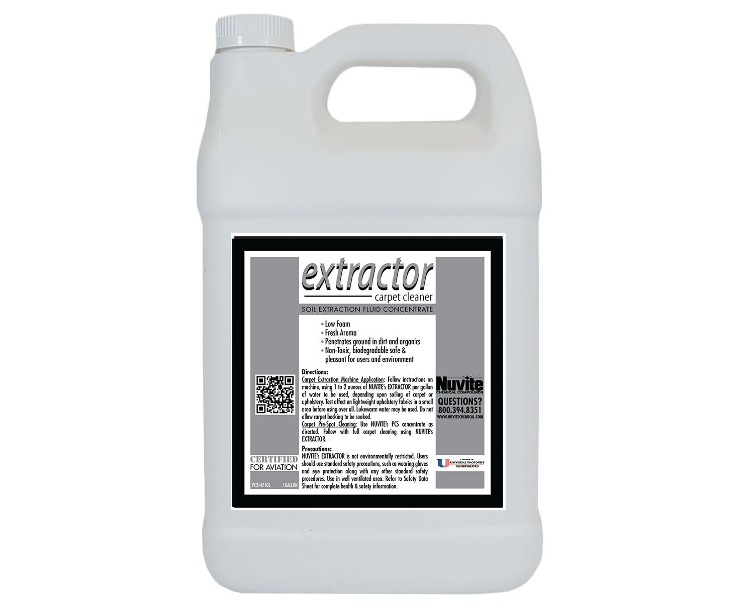 Nuvite® Extractor Low Foam Aircraft Carpet & Upholstery Soil Extraction Cleaner - Gallon Jug