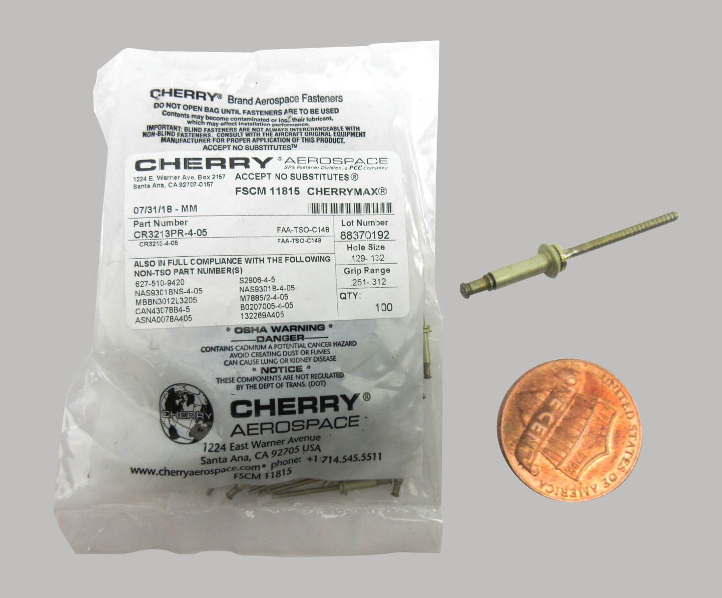 CherryMAX® CR3213-4-05 Universal Head Nominal Diameter Blind Rivet - 100/Pack
