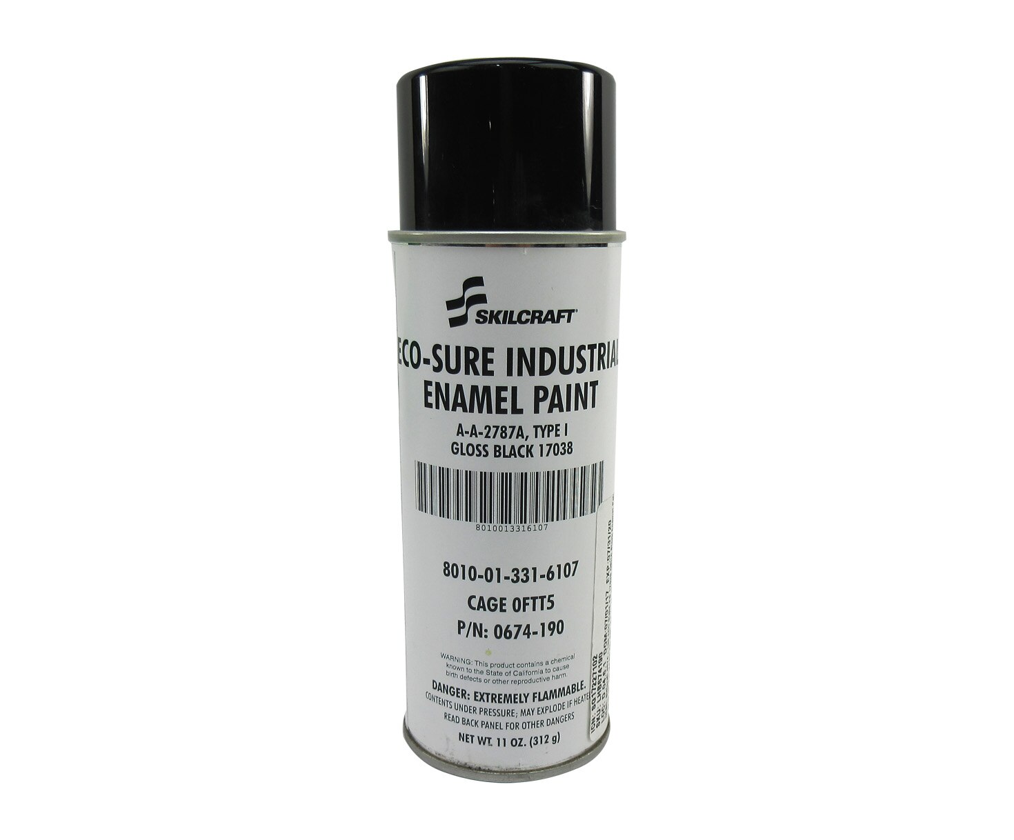 Skilcraft® 0674-190 ECO SURE® FS 17038 Gloss Black A-A-2787A Type I Spec Industrial Enamel Paint - 11 oz Aerosol Can