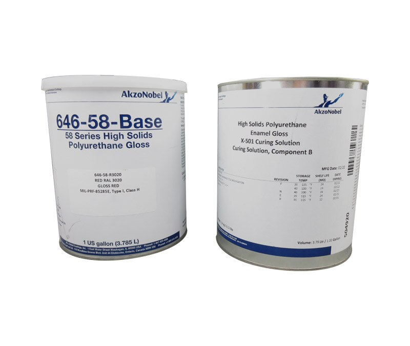AkzoNobel 646-58-R3020/X-501 Red RAL 3020 MIL-PRF-85285E Type I Class H Spec Chemical Resistant Military Polyurethane Topcoat - 2 Gallon Kit