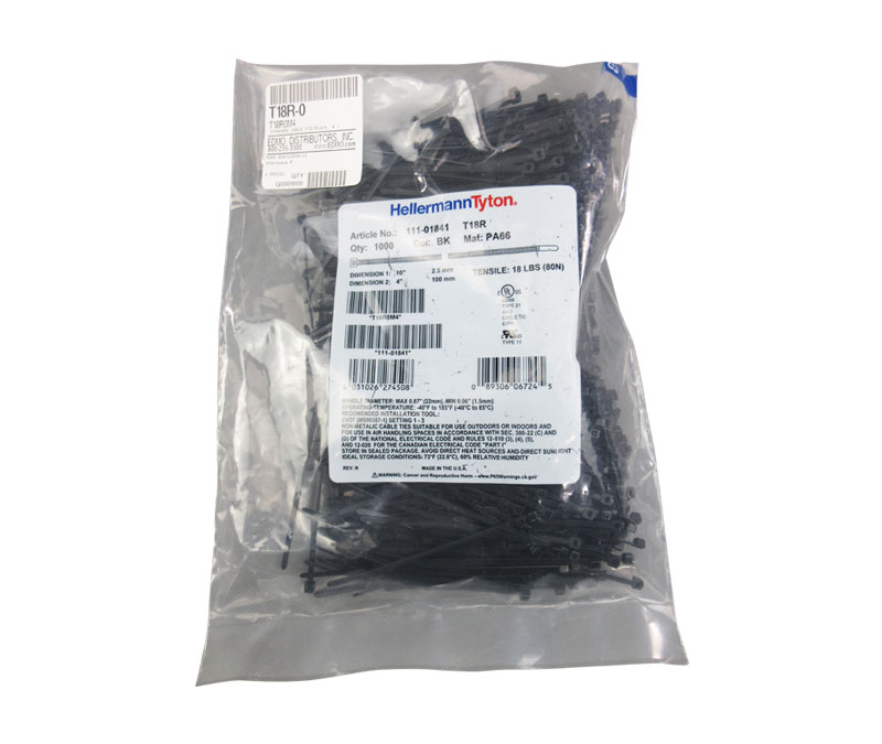 HellermannTyton T18R-0 Cable Tie - Black - 4" - 18lb - 1000/Pack
