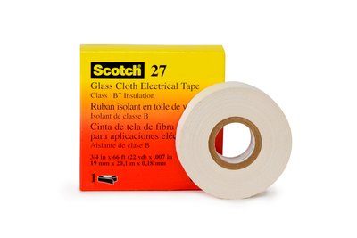 3M™ 054007-15074 Scotch® 27 White 7 Mil Glass Cloth Electrical Tape - 3/4" x 50 Yard Roll