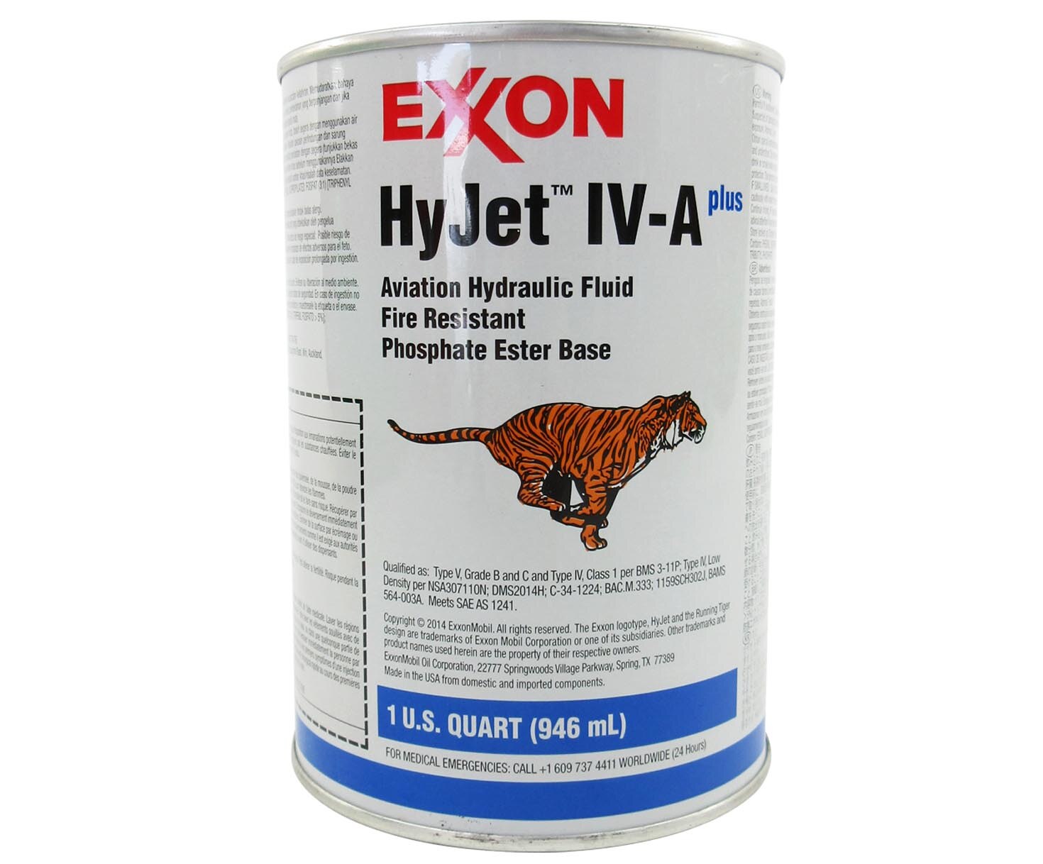 Exxon™ HyJet™ IV-A Plus BMS 3-11P Type V, Grade B/C, Type IV, Class 1 Spec Hydraulic Fluid - Quart Can