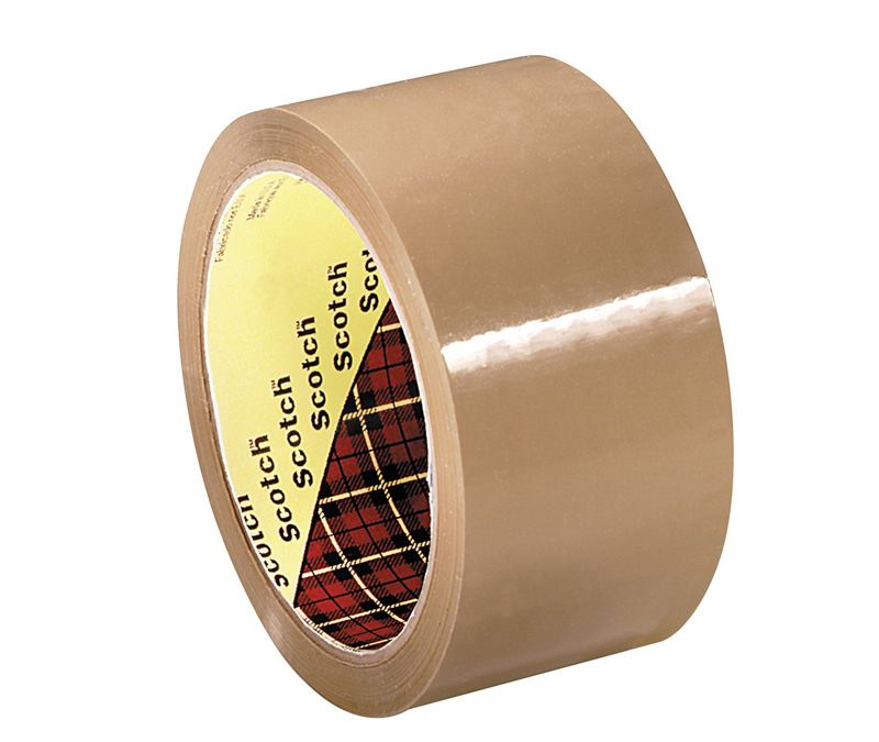 3M™ 021200-61525 Scotch® 371 Tan 1.8 Mil Box Sealing Tape - 72 mm x 100 m Roll - 24/Case