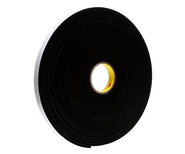 3M™ 021200-03320 Black 4504 Single-Coated 250 Mil Vinyl Foam Tape - 1" x 18 Yard Roll