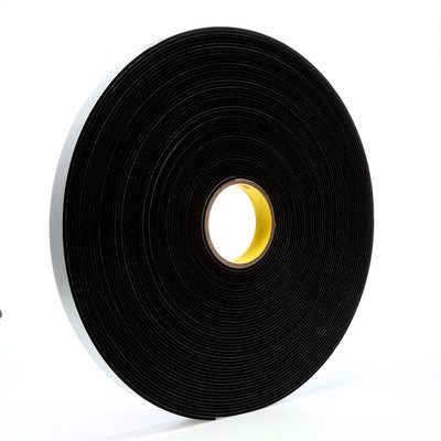 3M™ 021200-03312 Black 4508 Single-Coated 125 Mil Vinyl Foam Tape - 1/2" x 36 Yard Roll