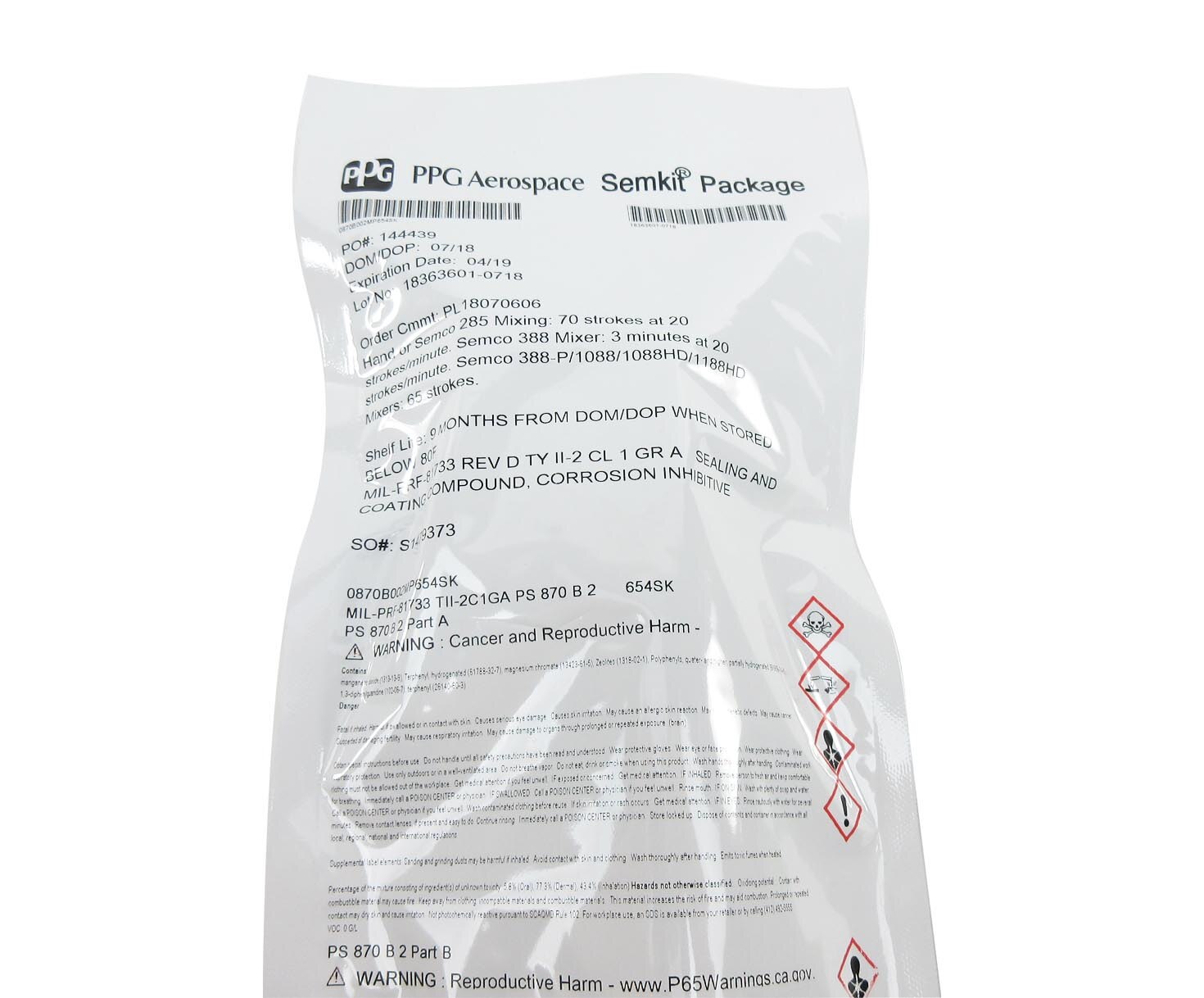 PPG® P/S 870 B-2 MIL-PRF-81733D Ty II-2, Class 1, GA Spec Corrosion Inhibitive Sealant - 6 oz (654) Semkit