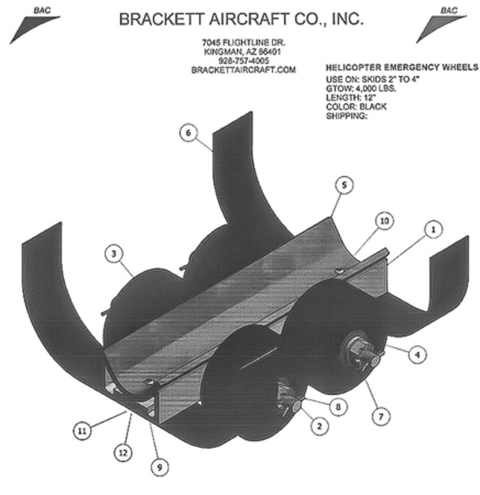 Brackett BEW-12 Up To 3" Skid Tubes Emergency Wheels Ground Handling Set