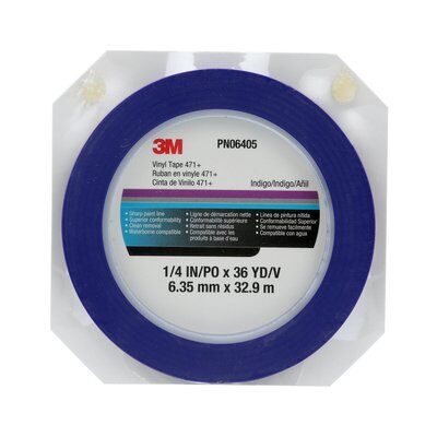 3M™ 021200-06405 Indigo 471+ Vinyl 5.3 Mil Tape - 1/4" x 36 Yard Roll - 144/Case