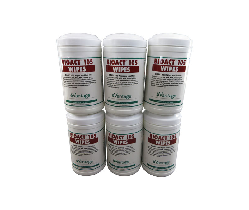 BIOACT™ 105 High Purity Fast Drying Solvent Cleaner - 70 Pre-Saturated 8" x 10" Wipes/Tub - Case of 6