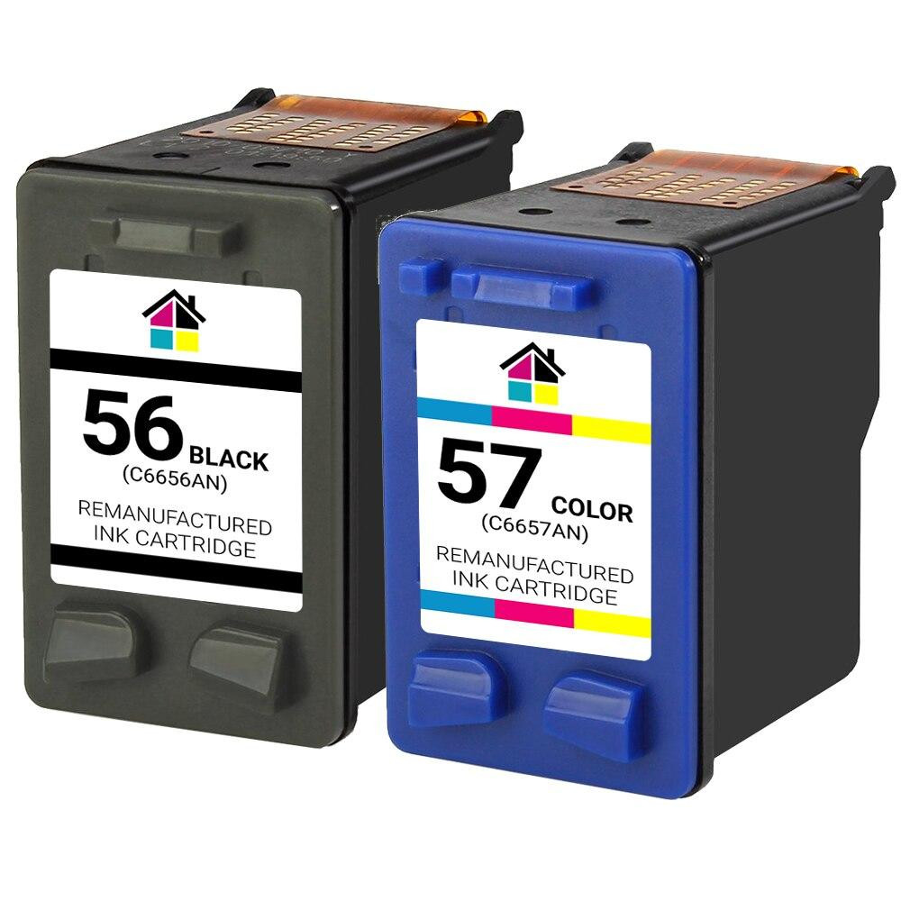 2-Pack Ink Cartridges Replacement For HP 56 & HP 57 - 1 Black, 1 Color Tri-Color Set