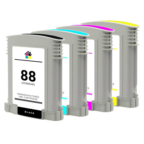 HP 88XL High Yield Remanufactured Ink Cartridges 4PK 1ea BCMY Combo HP_88XL-4PK