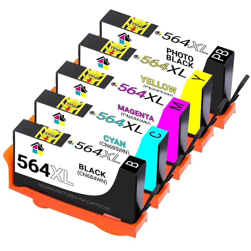 HP 564XL HY Remanufactured Ink Cartridges 5PK (1ea. BCMY + Photo Black) Combo