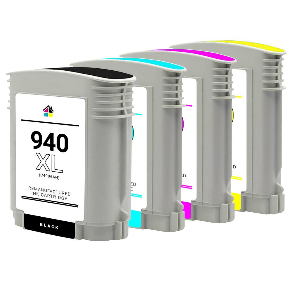 HP 940XL Remanufactured Ink Cartridges 4PK (1ea. BCMY) Combo