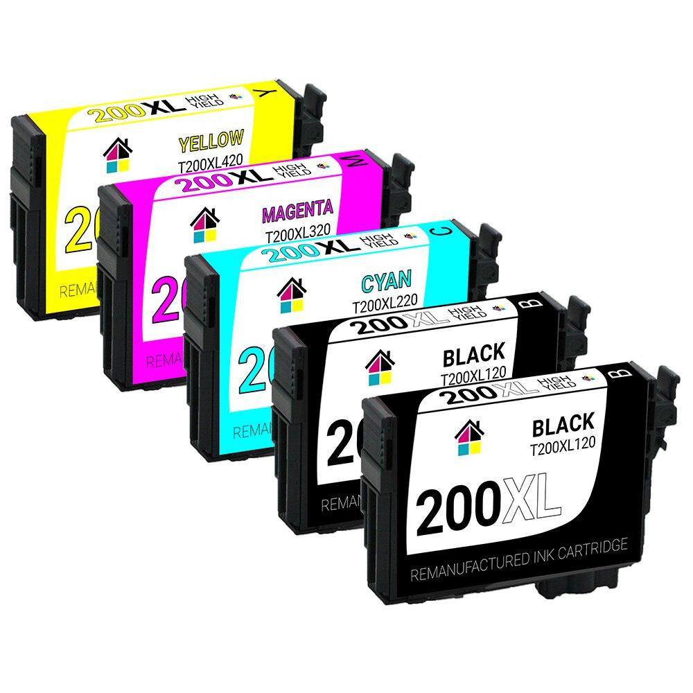 Epson 200XL HY Remanufactured Ink Cartridges 5PK - 1 Set BCMY + 1 Black