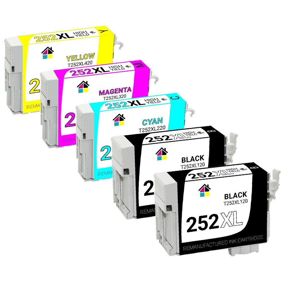 Epson 252XL HY Remanufactured Ink Cartridges 5PK - 1 Set BCMY + 1 Black