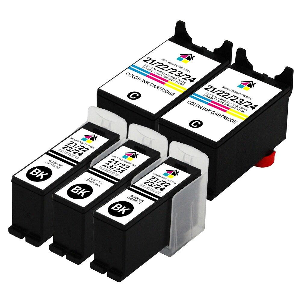 Dell Series 21/22/23/24 HY Compatible Ink Cartridges 5PK - 3 Black, 2 Color