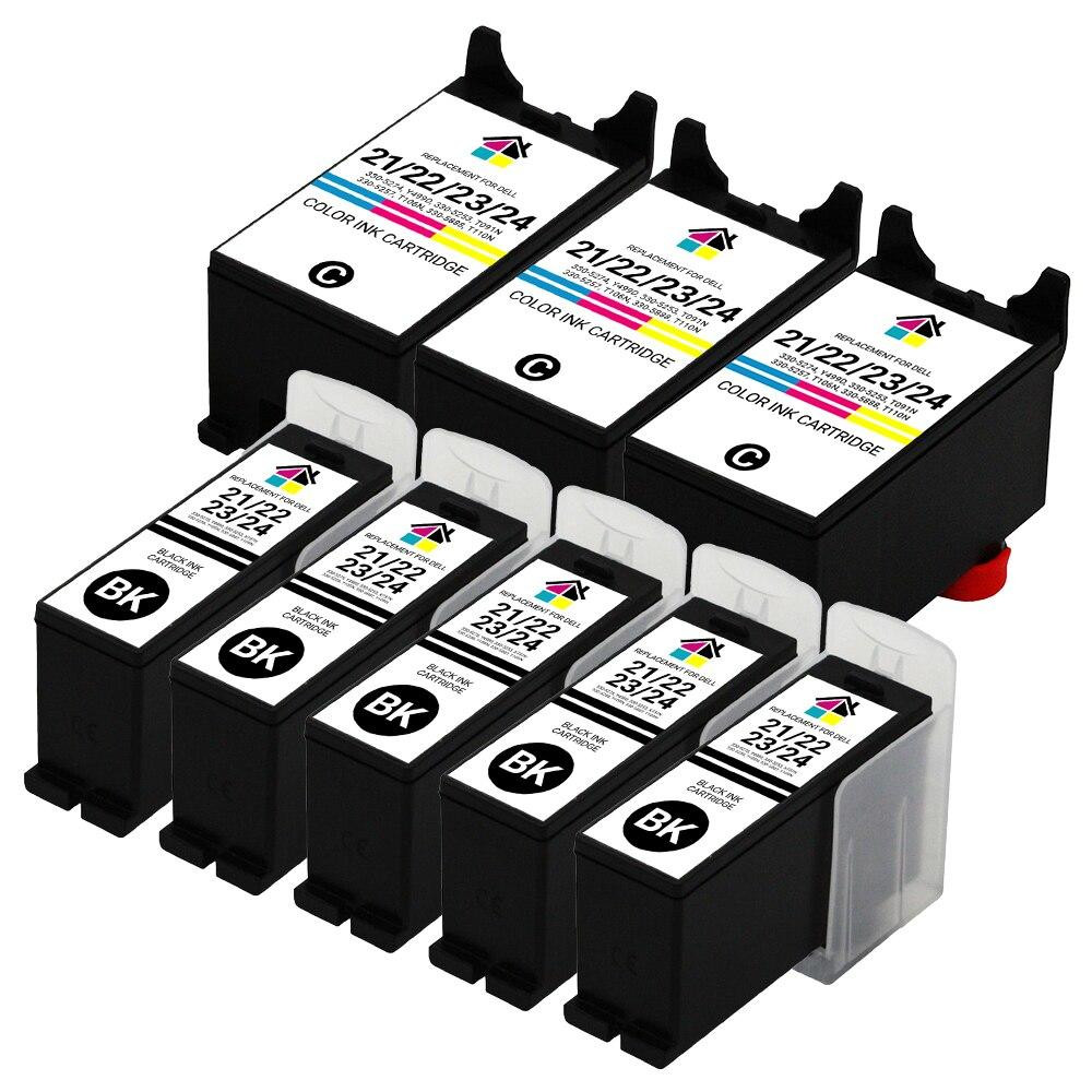 Dell Series 21/22/23/24 HY Compatible Ink Cartridges 8PK - 5 Black, 3 Color