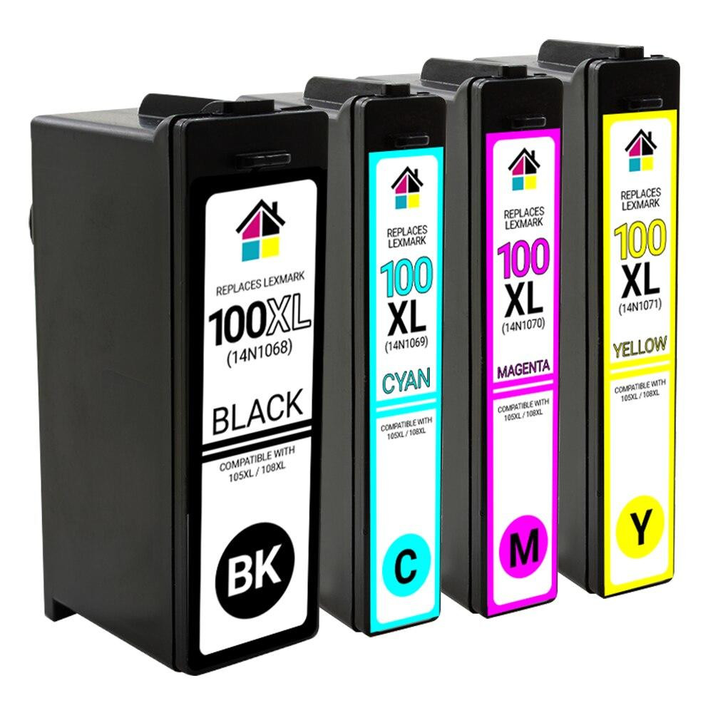 Lexmark #100XL High Yield Compatible Ink Cartridges 4PK (1ea. BCMY) Combo