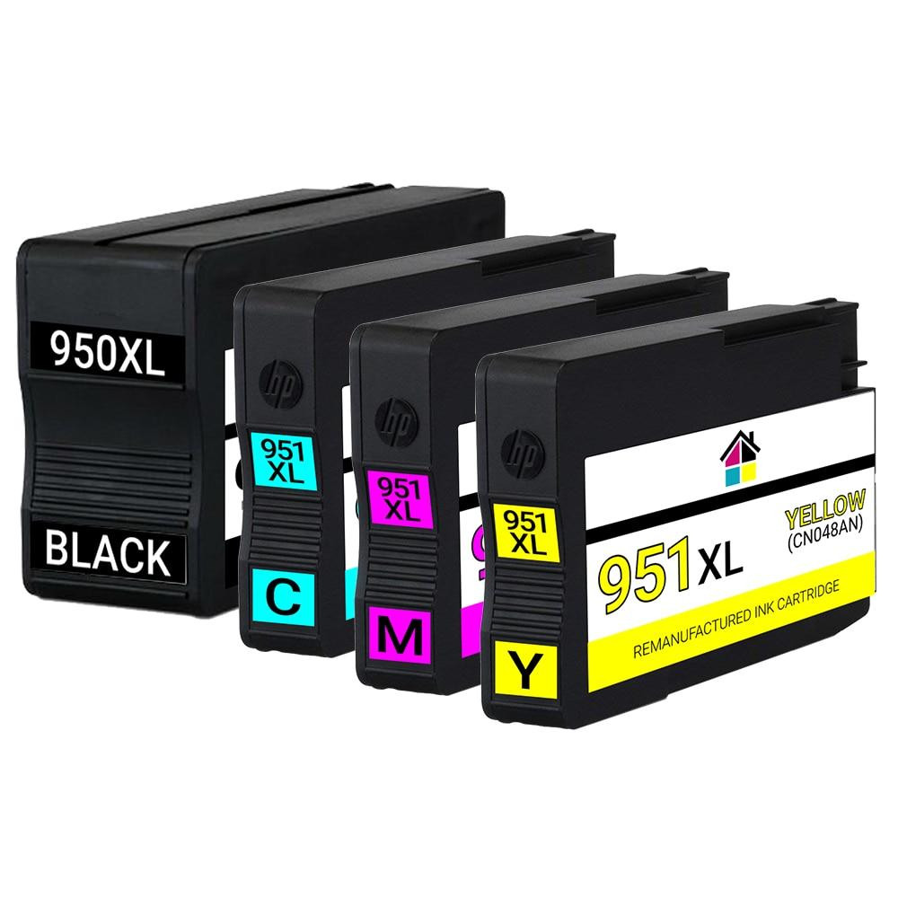 HP 950XL & 951XL High Yield Remanufactured Ink Cartridges 4PK (1ea. BCMY) Combo