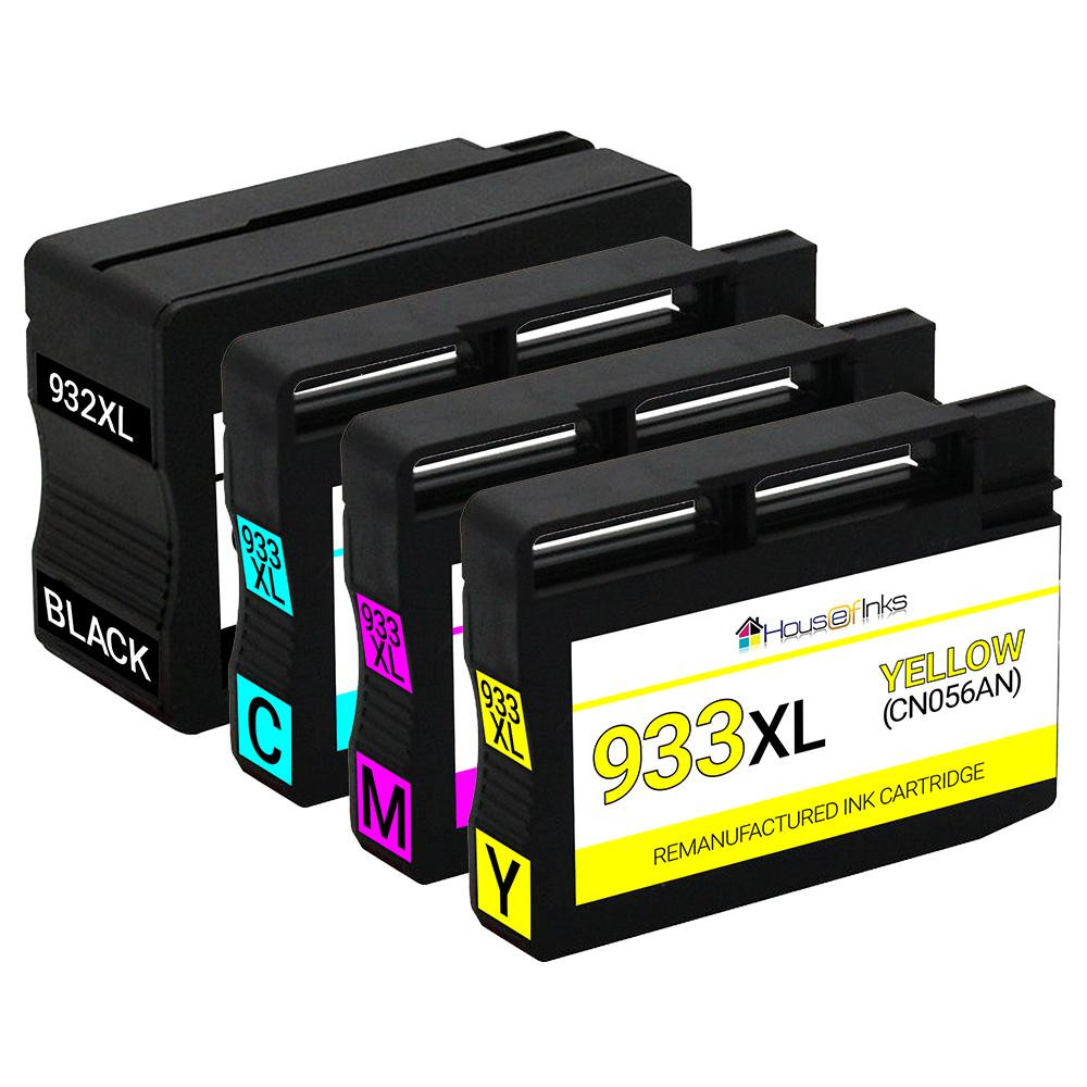 HP 932XL & 933XL High Yield Remanufactured Ink Cartridges 4PK (1ea. BCMY) Combo