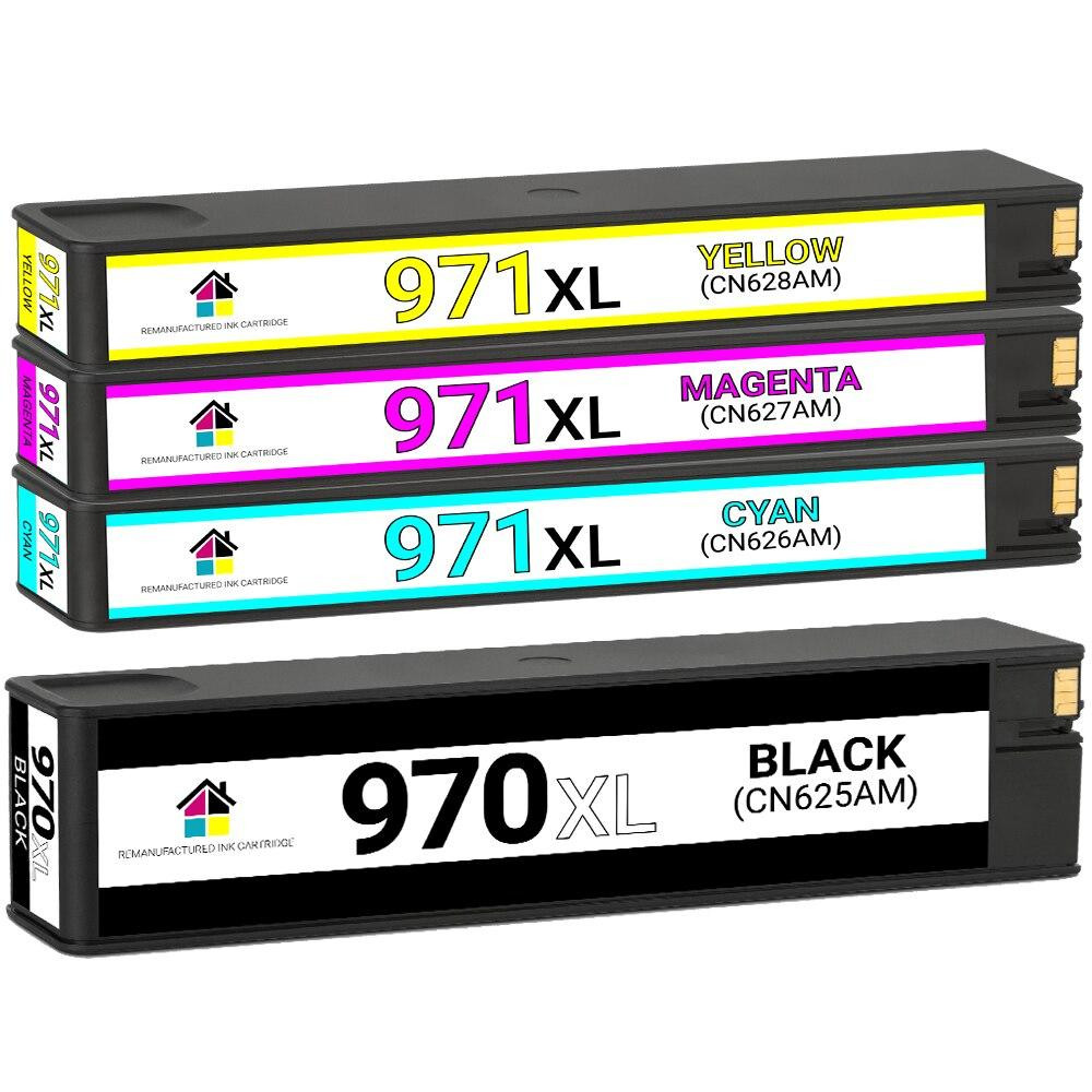 HP 970XL & 971XL High Yield Remanufactured Ink Cartridges 4PK (1ea. BCMY) Combo