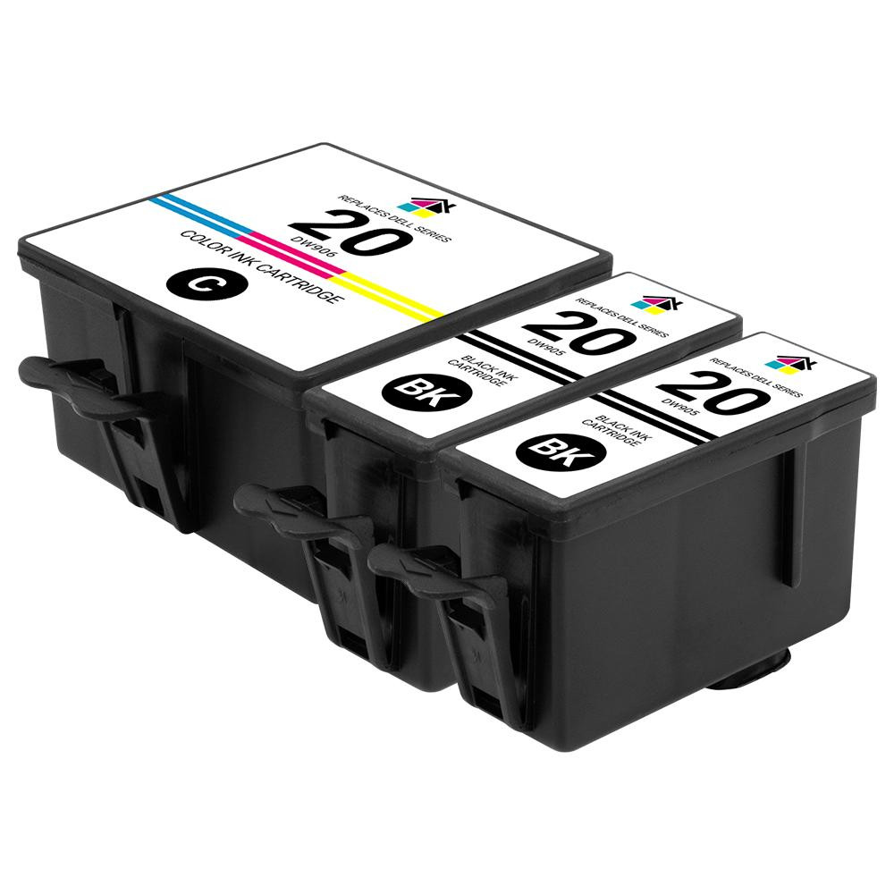 Dell Series 20 (DW905/DW906) Compatible Ink Cartridges 3PK - 2 Black, 1 Color
