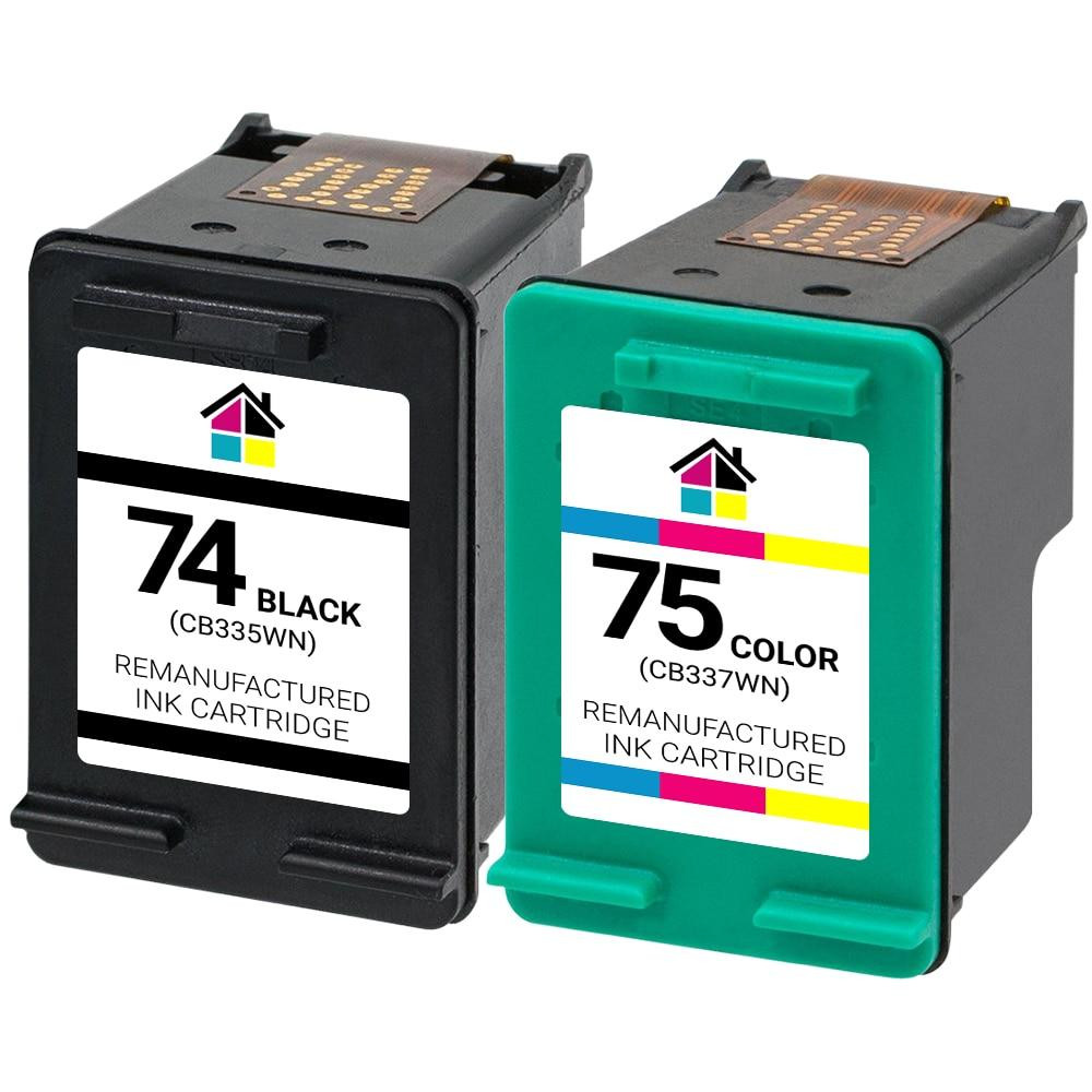 HP 74 & 75 (CB335W/CB337W) Remanufactured Ink Cartridges 2PK - 1 Black, 1 Color