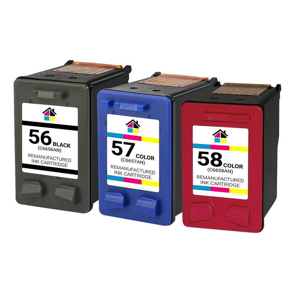 HP 56, 57, 58 (C6656AN, C6657AN, C6658AN) Remanufactured Ink Cartridge 3PK - 1B, 1C, 1 Photo