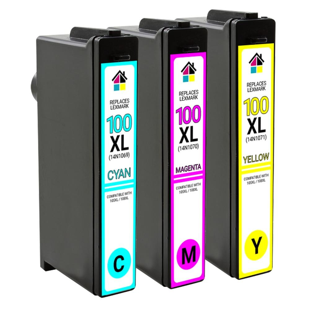 Lexmark #100XL High Yield Compatible Ink Cartridges 3PK (1ea. CMY) Combo