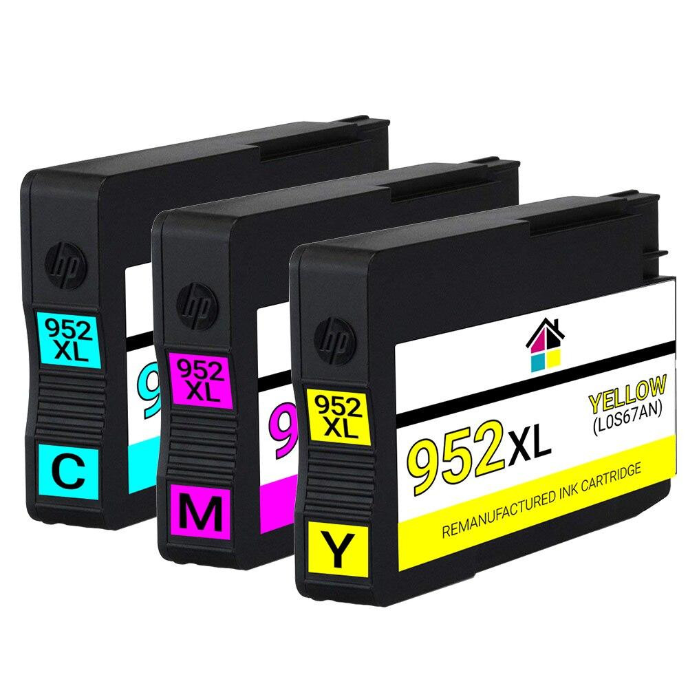 HP 952XL High Yield Remanufactured Ink Cartridges 3PK (1ea. CMY) Combo