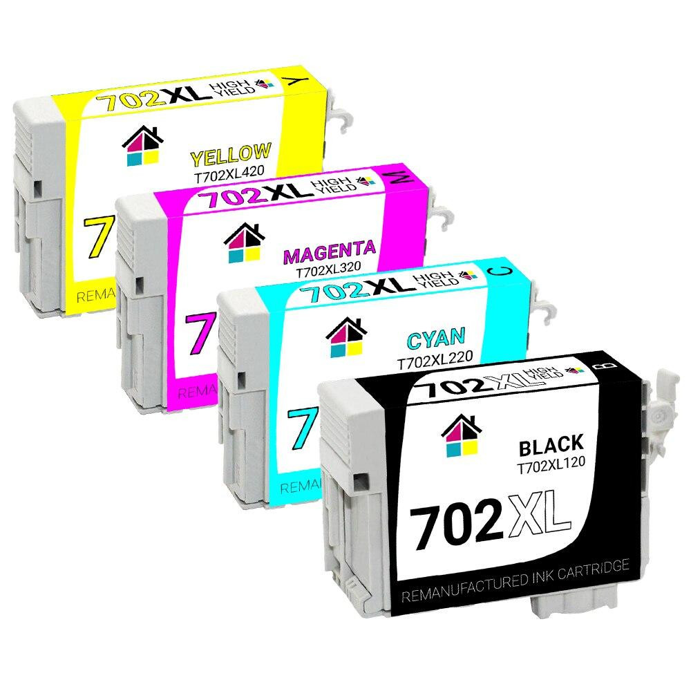 Epson T702XL High Yield Remanufactured Ink Cartridges 4PK (1ea. BCMY) Combo