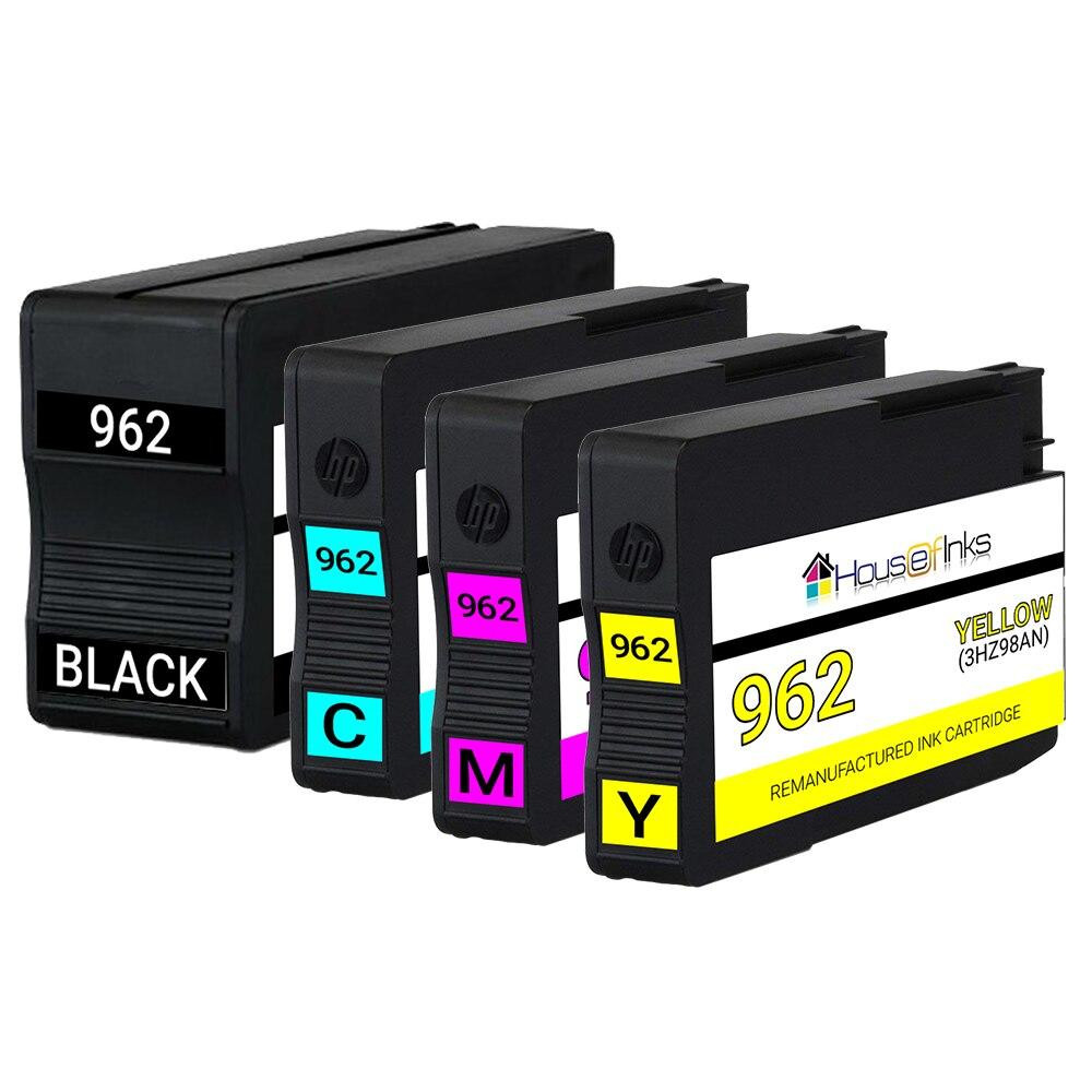 HP 962 Remanufactured Ink Cartridge with new chip (Shows ink level) 4PK - Black, Cyan, Magenta, Yellow