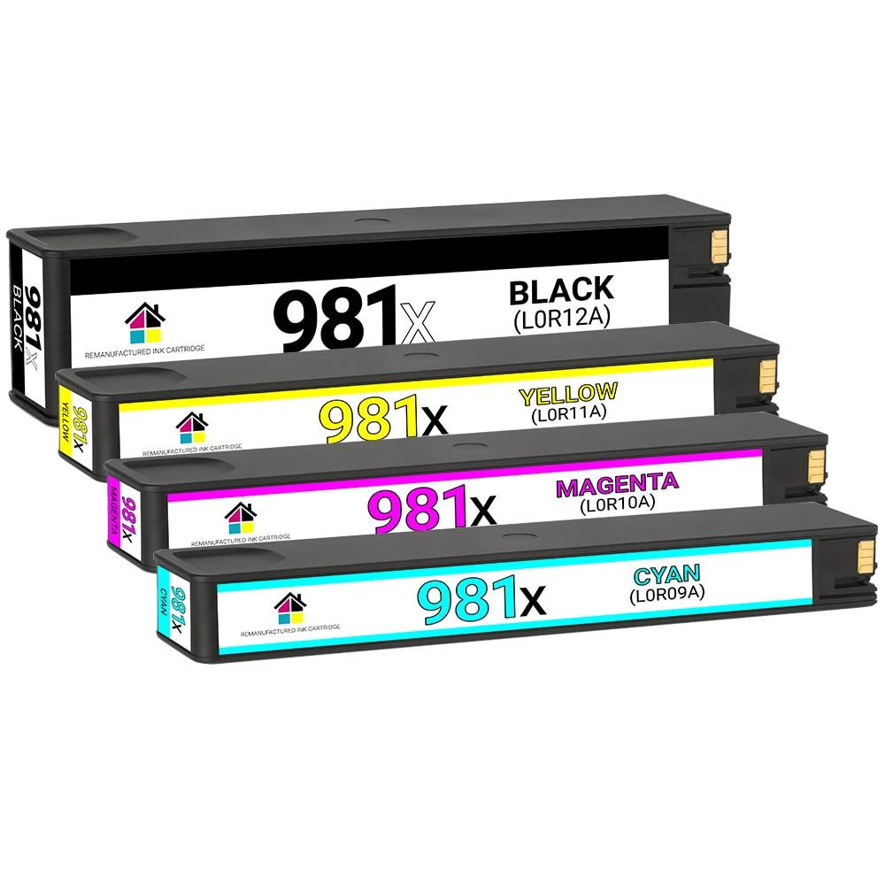 HP 981X Remanufactured Ink Cartridge 4PK - Black, Cyan, Magenta, Yellow