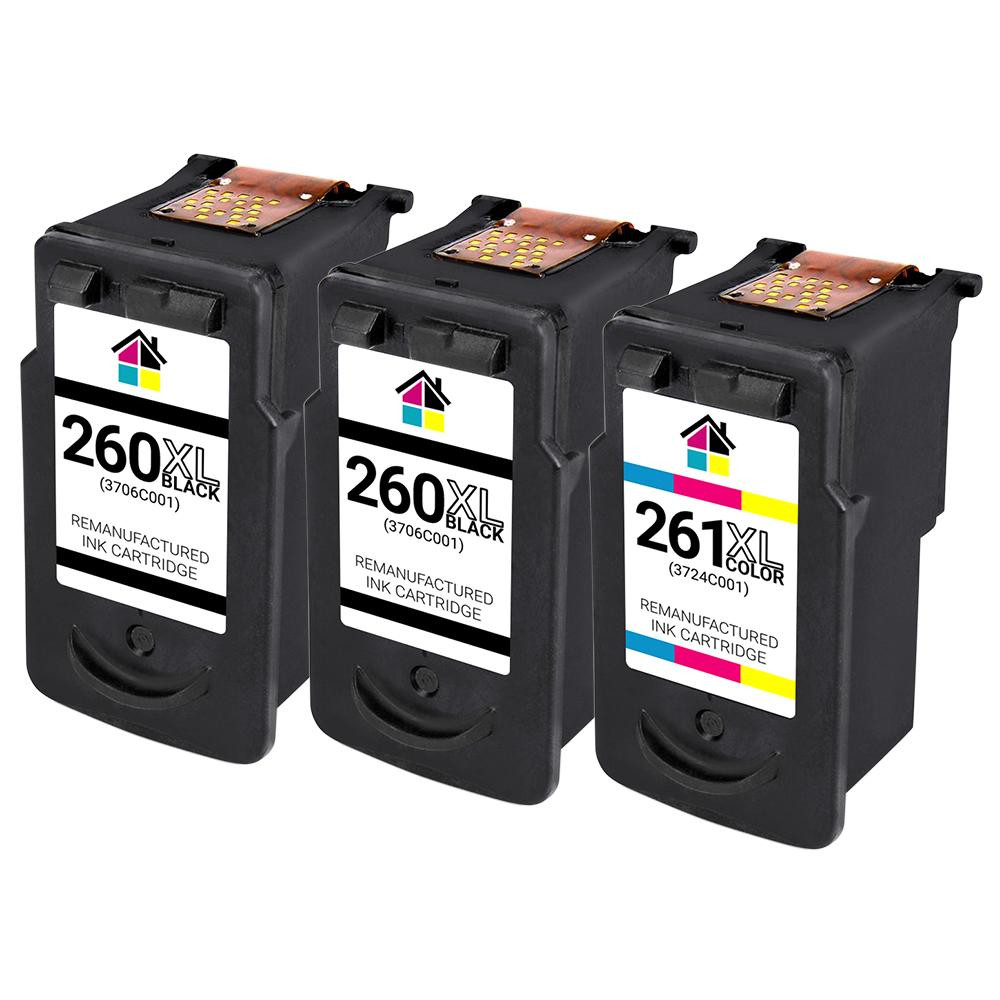 3pk Canon PG-260XL & CL-261XL Remanufactured Ink Cartridge / 2B, 1C
