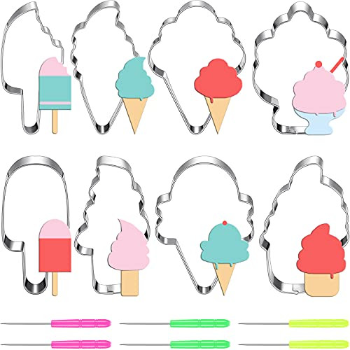 8 Piece Ice Cream Cookie Cutter Set with Ice Cream Cone Popsicle Soft