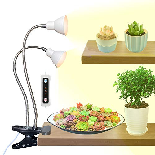 Bonbuilo LED Grow Light for Indoor Plants,Dual Head Desk Clamp Lamp with Swivel 360Degree