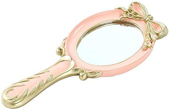 Nerien Vintage Handheld Mirror Princess Bowknot Pattern Oval Makeup Mirror Personal Lovely Hand Mirror Girl Student Cute Handle Mirror Travel Purse Retro Cosmetic Mirror Pink 2