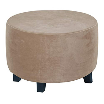 Round Ottoman Slipcover Ottoman Covers Slipcover Footstool Protector Covers Storage Stool Ottoman Covers Stretch with Elastic Bottom, Feature Real Velvet Plush Fabric -Large, Taupe-