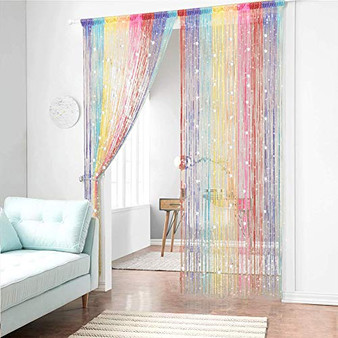String Rainbow Curtain Fly Screen Curtain Door Window Panel Doorways Divider Window String Curtains 90x200cm Fringe Curtains Partition Curtain Dew Drop Curtain Living Room Bedroom -Rainbow-2p-