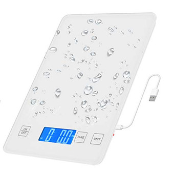 Digital Food Scale 10kg-22lb Kitchen Scale 1g-0.1oz Precise Graduation Waterproof Tempered Glass Platform High Accuracy Multi-Function Scale for Cooking Baking -White Battery Included-